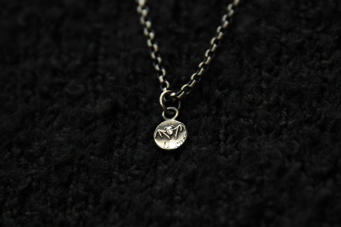 Tiny Sterling Silver Vampire Bat Pendant