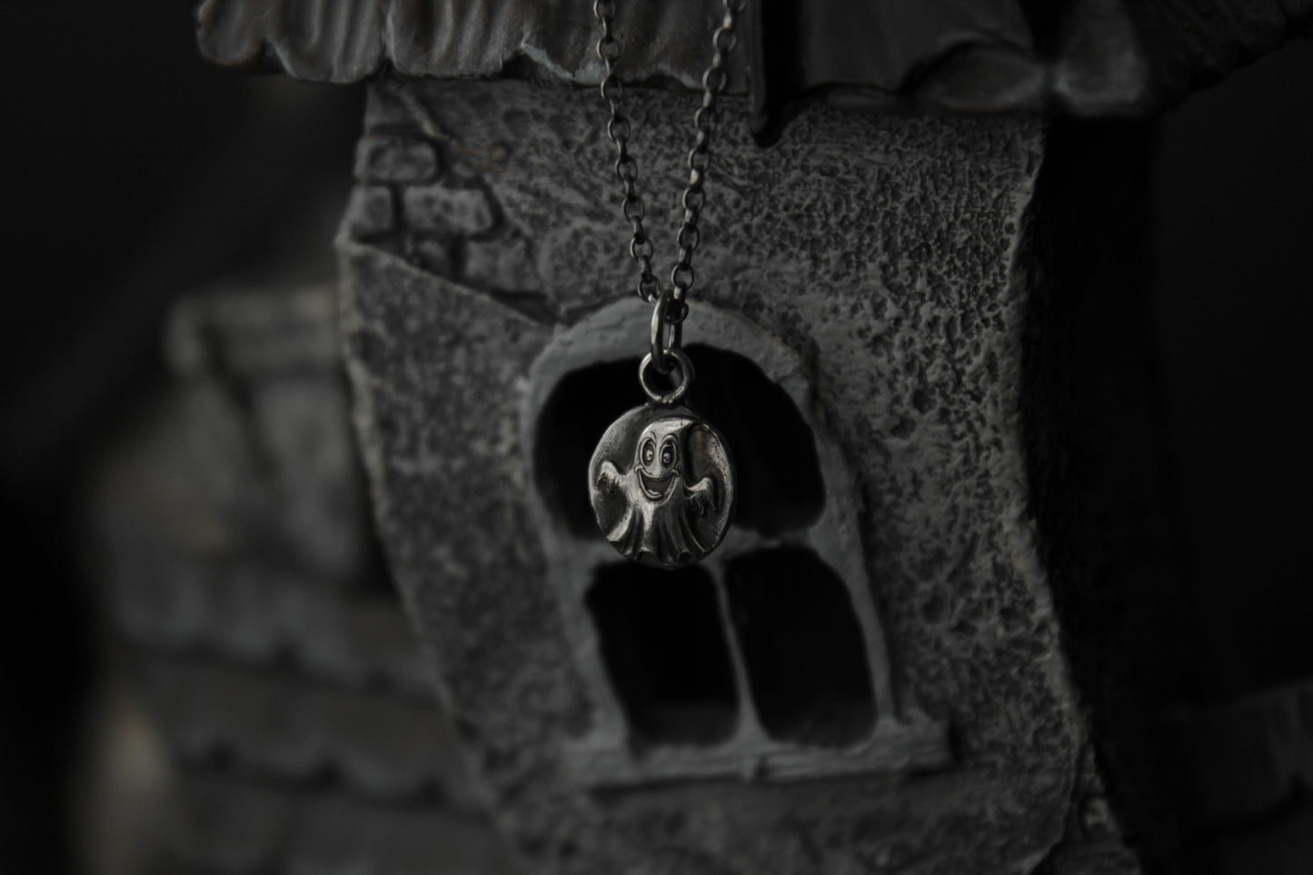 Sterling Silver Happy Halloween Ghost Pendant