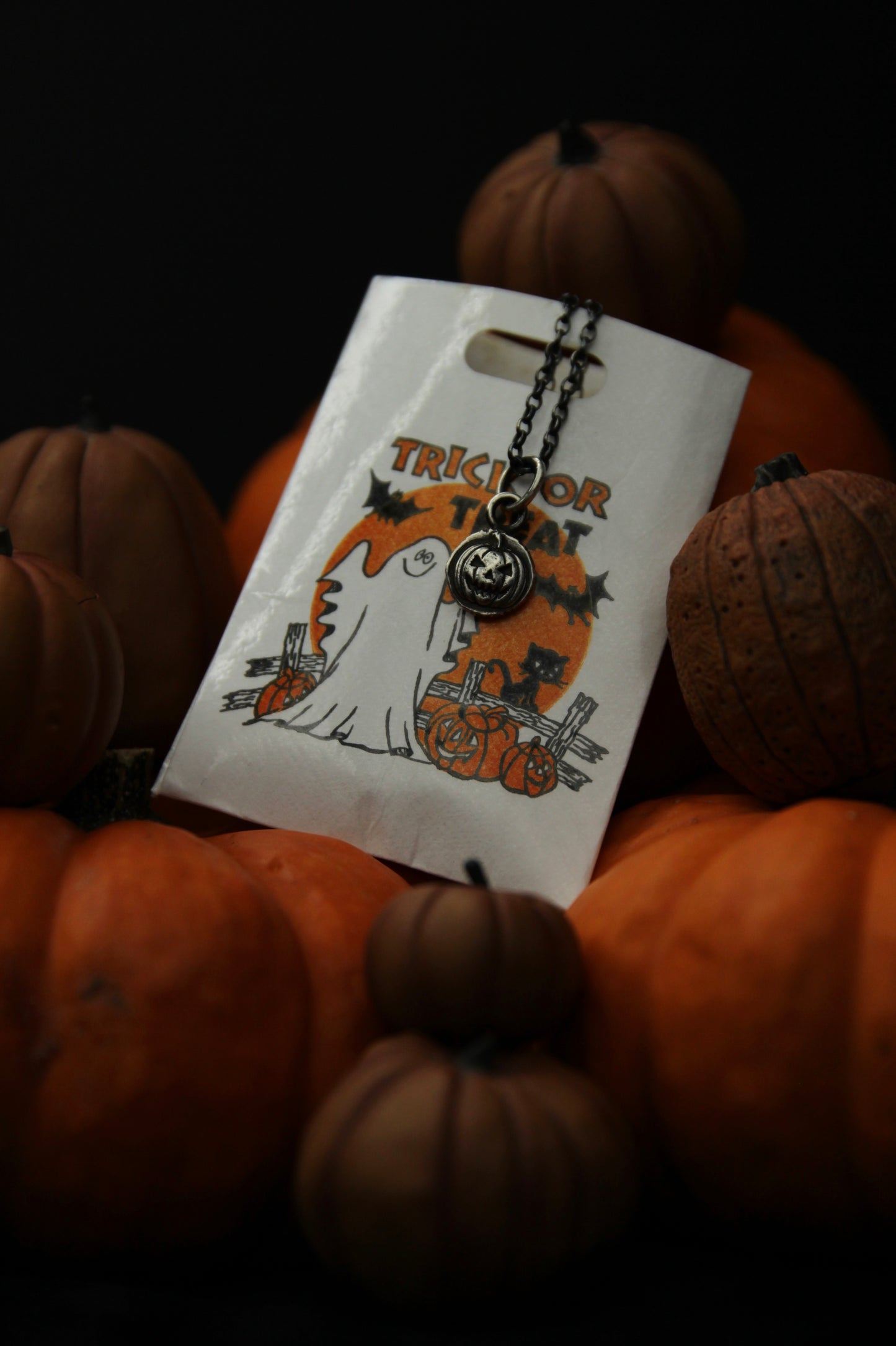 Tiny Sterling Silver Halloween Pumpkin Pendant