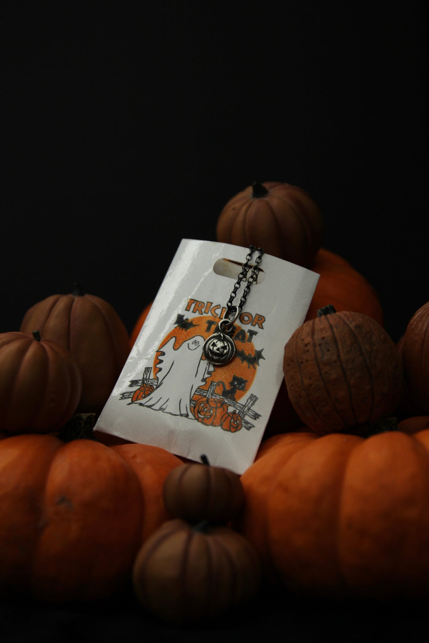 Tiny Sterling Silver Halloween Pumpkin Pendant