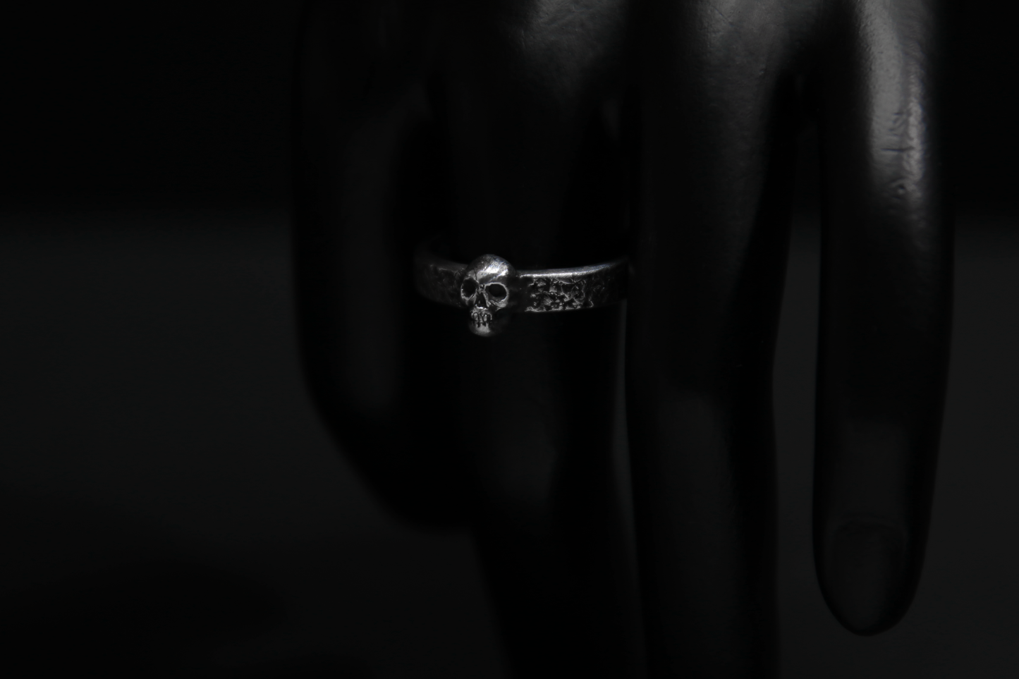 Sterling Silver Concrete Texture Ring with Silver Skull