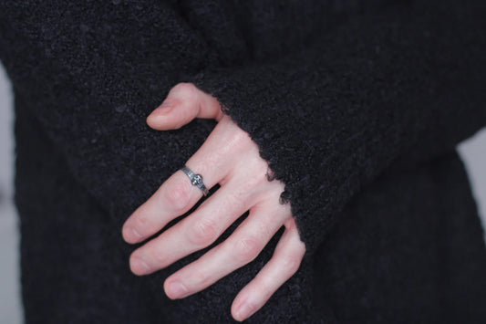 Sterling Silver Concrete Texture Ring with Silver Skull