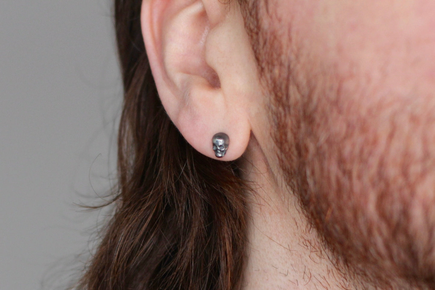 Silver Cemetery Skull Stud Earring