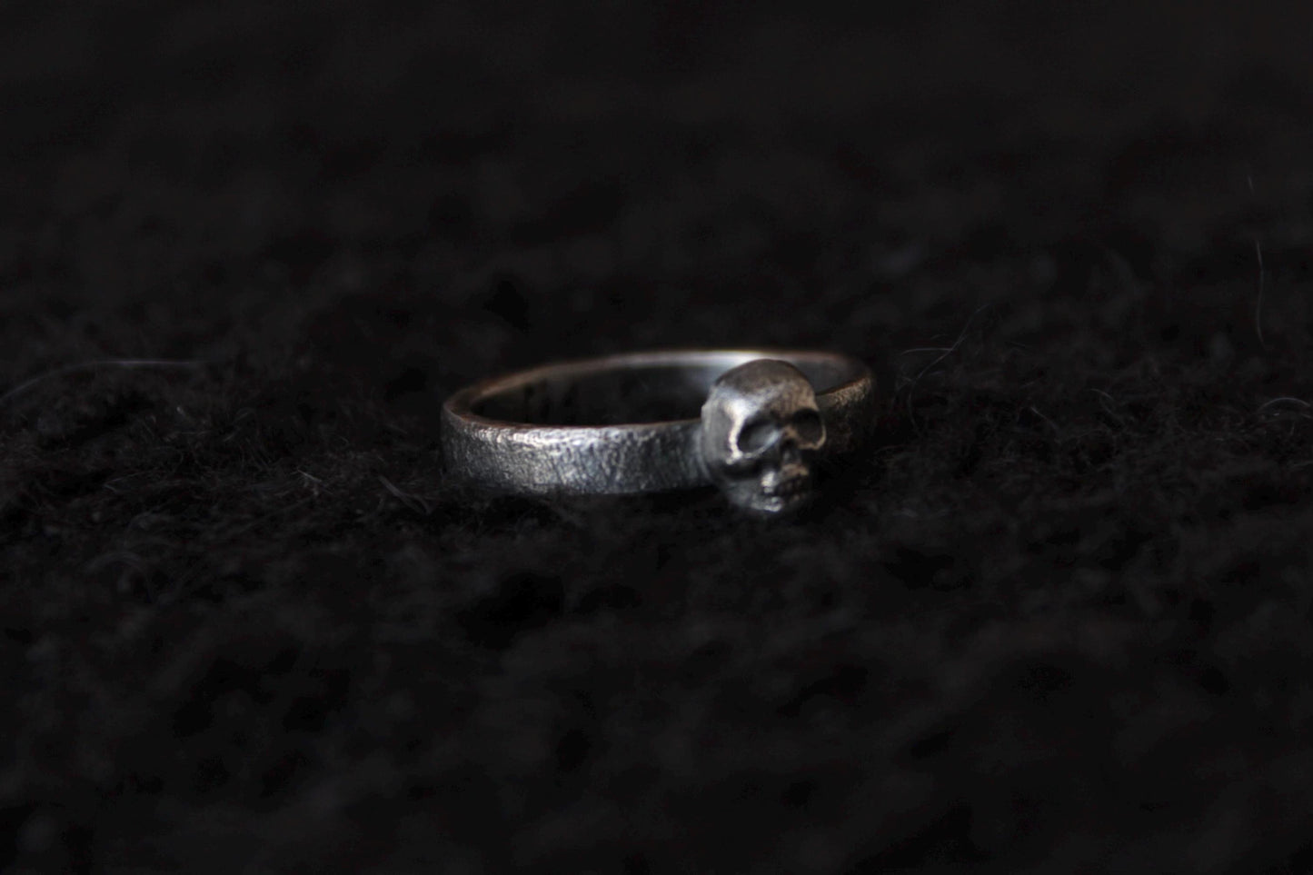 Sterling Silver Concrete Texture Ring with Silver Skull