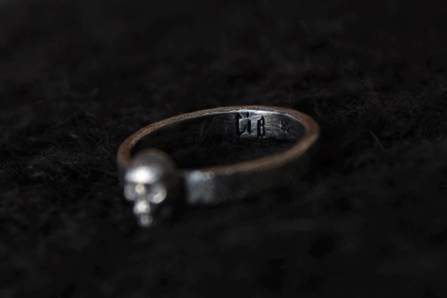 Sterling Silver Concrete Texture Ring with Silver Skull