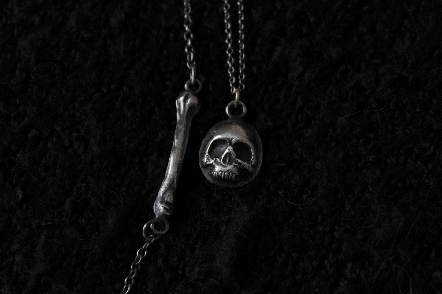 The Silver Catacomb Bundle - Silver Skull Pendant & Silver Ossuary Bone Bracelet