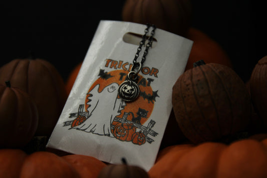 Tiny Sterling Silver Halloween Pumpkin Pendant