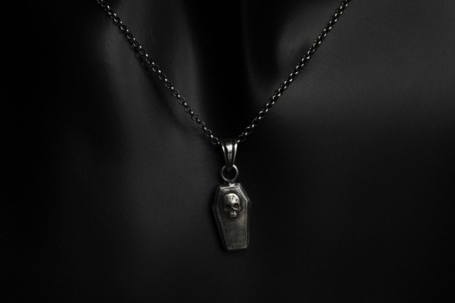 Sterling Silver Vampire Skull Casket Pendant