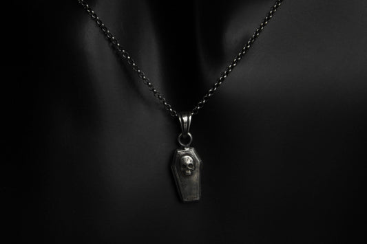 Sterling Silver Vampire Skull Casket Pendant