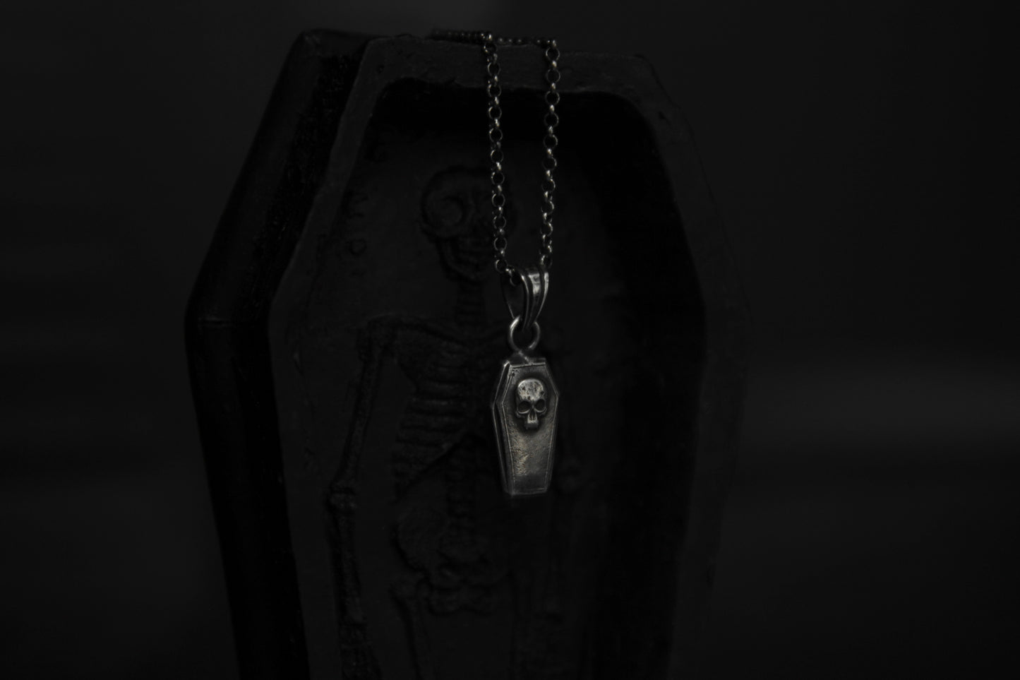 Sterling Silver Vampire Skull Casket Pendant