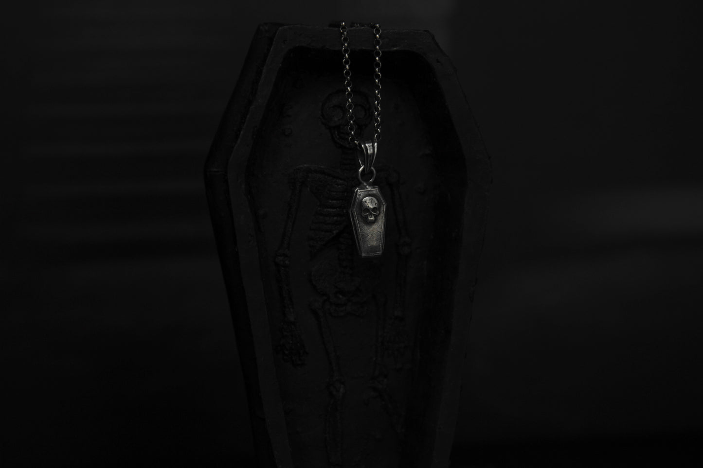 Sterling Silver Vampire Skull Casket Pendant