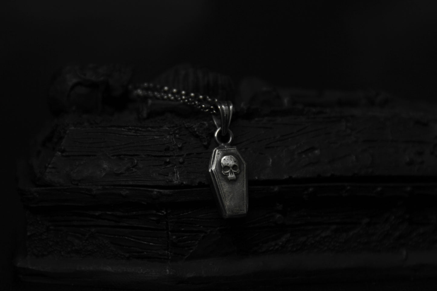 Sterling Silver Vampire Skull Casket Pendant