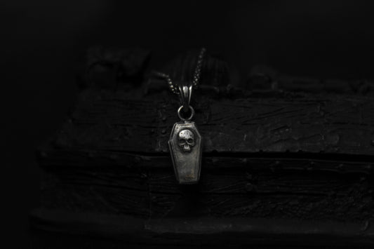 Sterling Silver Vampire Skull Casket Pendant