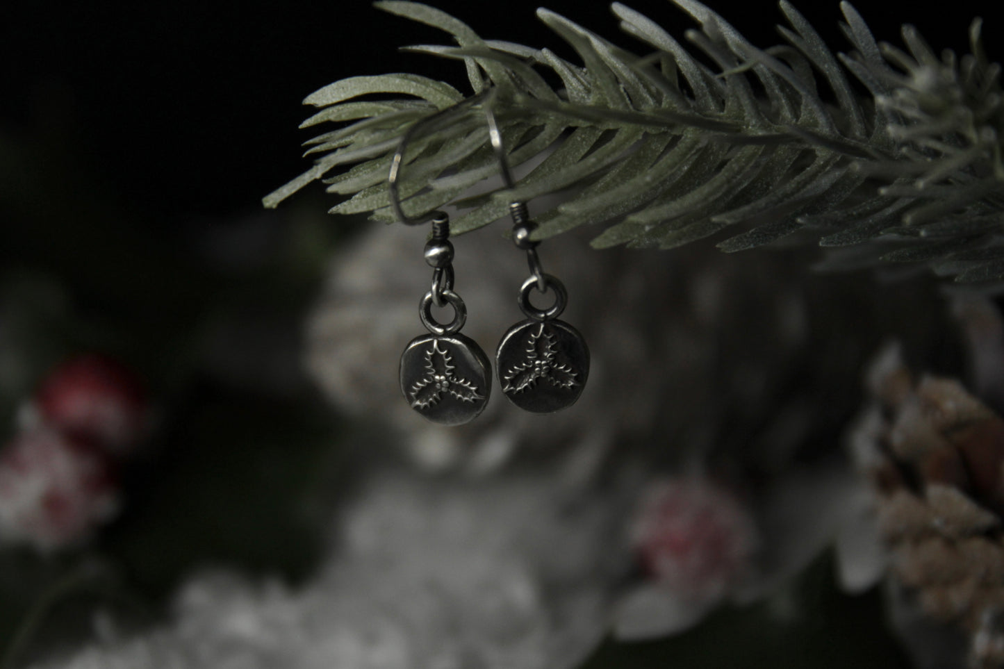 Sterling Silver Holly Leaf Earrings