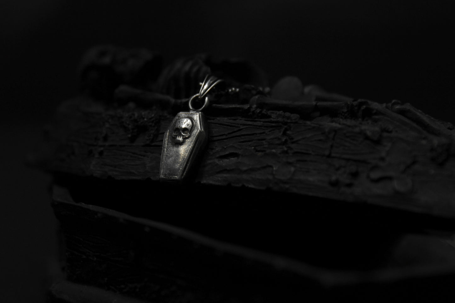 Sterling Silver Vampire Skull Casket Pendant