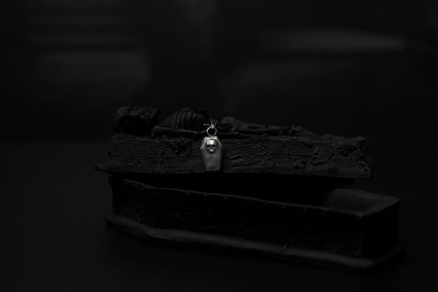 Sterling Silver Vampire Skull Casket Pendant