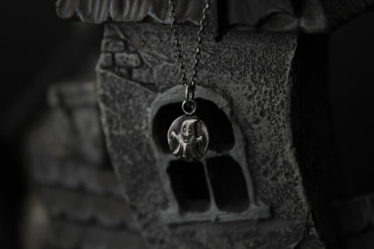 Sterling Silver Happy Halloween Ghost Pendant