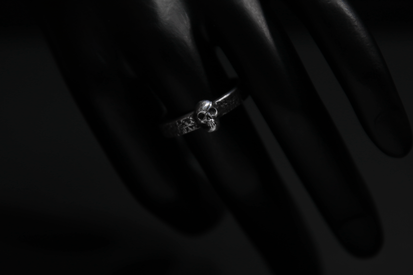 Sterling Silver Concrete Texture Ring with Silver Skull