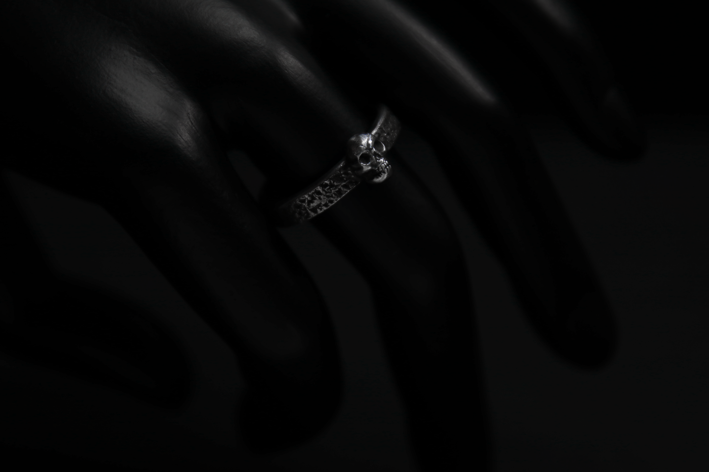 Sterling Silver Concrete Texture Ring with Silver Skull