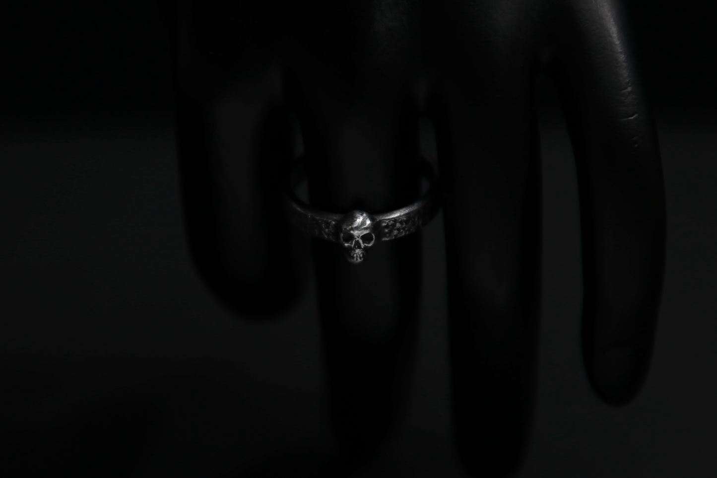 Sterling Silver Concrete Texture Ring with Silver Skull