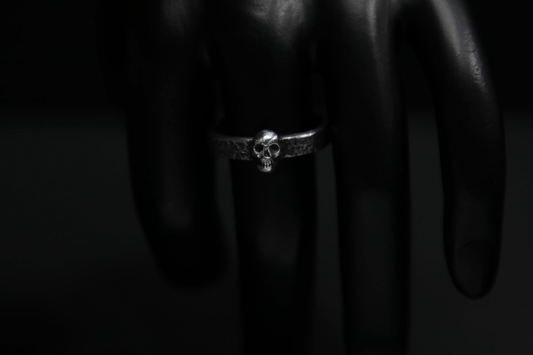 Sterling Silver Concrete Texture Ring with Silver Skull