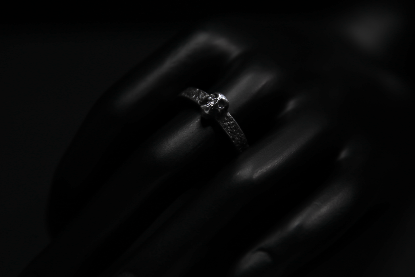 Sterling Silver Concrete Texture Ring with Silver Skull