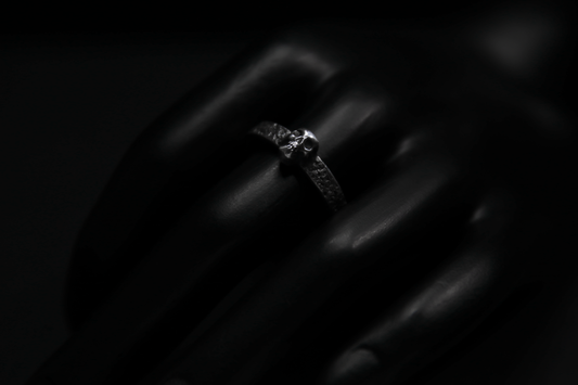 Sterling Silver Concrete Texture Ring with Silver Skull