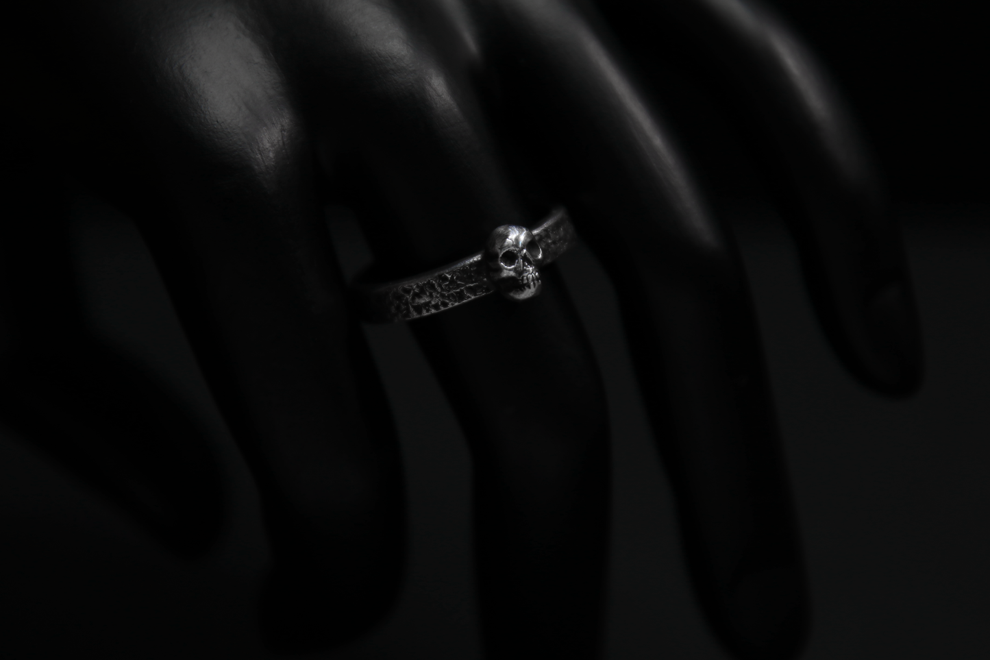 Sterling Silver Concrete Texture Ring with Silver Skull