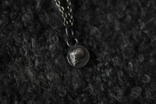 Tiny Sterling Silver Memento Mori Skull Pendant
