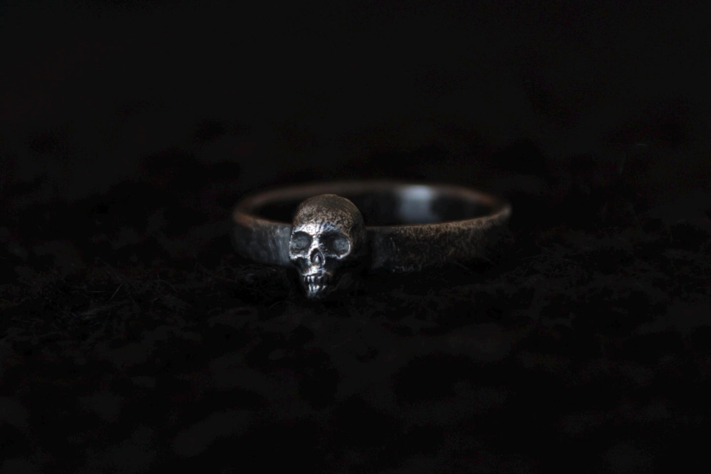 Sterling Silver Concrete Texture Ring with Silver Skull