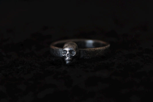 Sterling Silver Concrete Texture Ring with Silver Skull