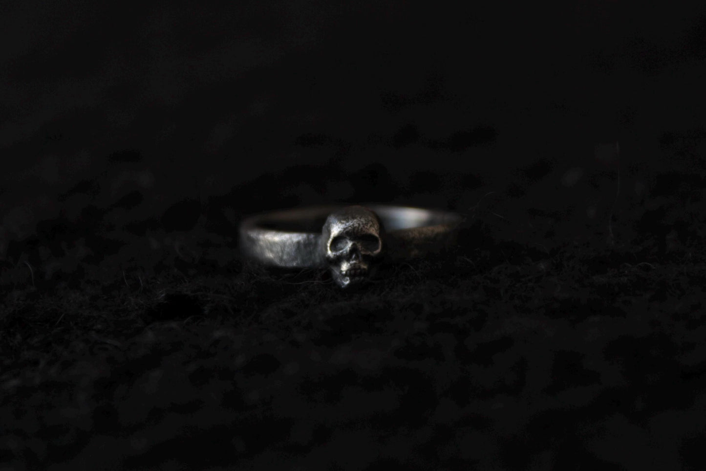 Sterling Silver Concrete Texture Ring with Silver Skull