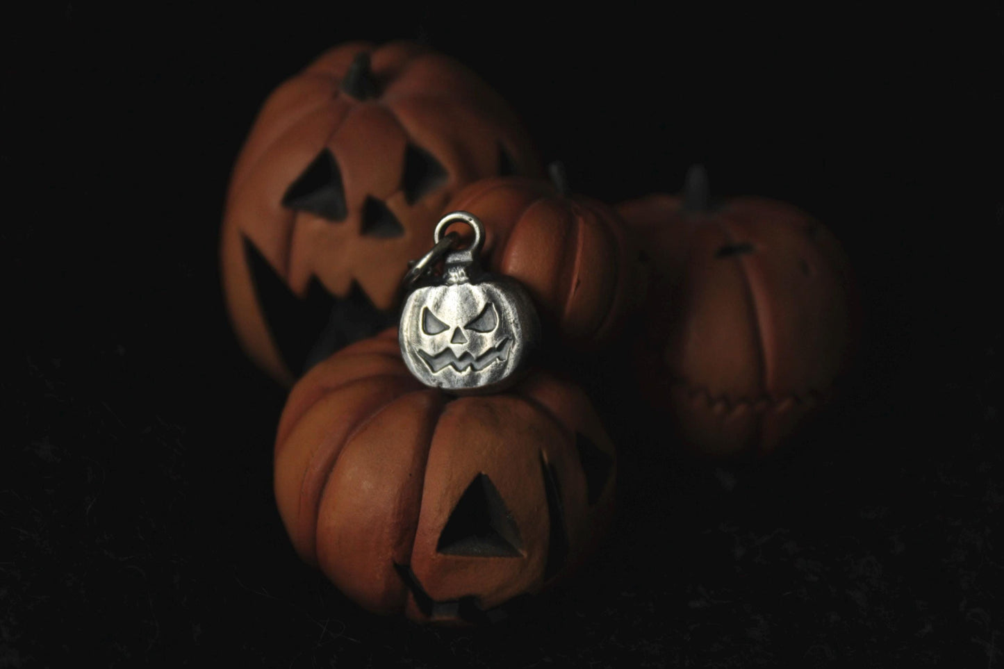 Sterling Silver Halloween Jack O’Lantern Pumpkin Pendant